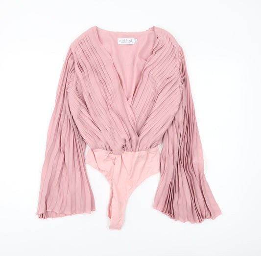 In The Style Women's Pink Pleated Bodysuit