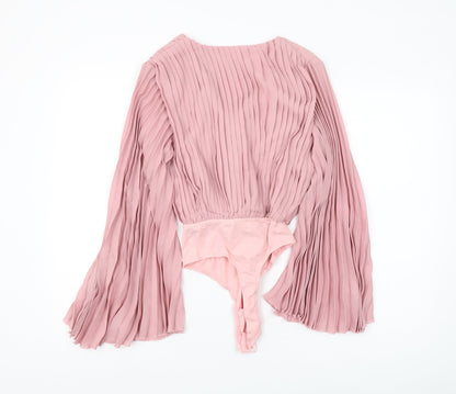 In The Style Women's Pink Pleated Bodysuit