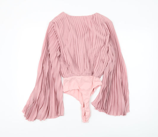 In The Style Women's Pink Pleated Bodysuit