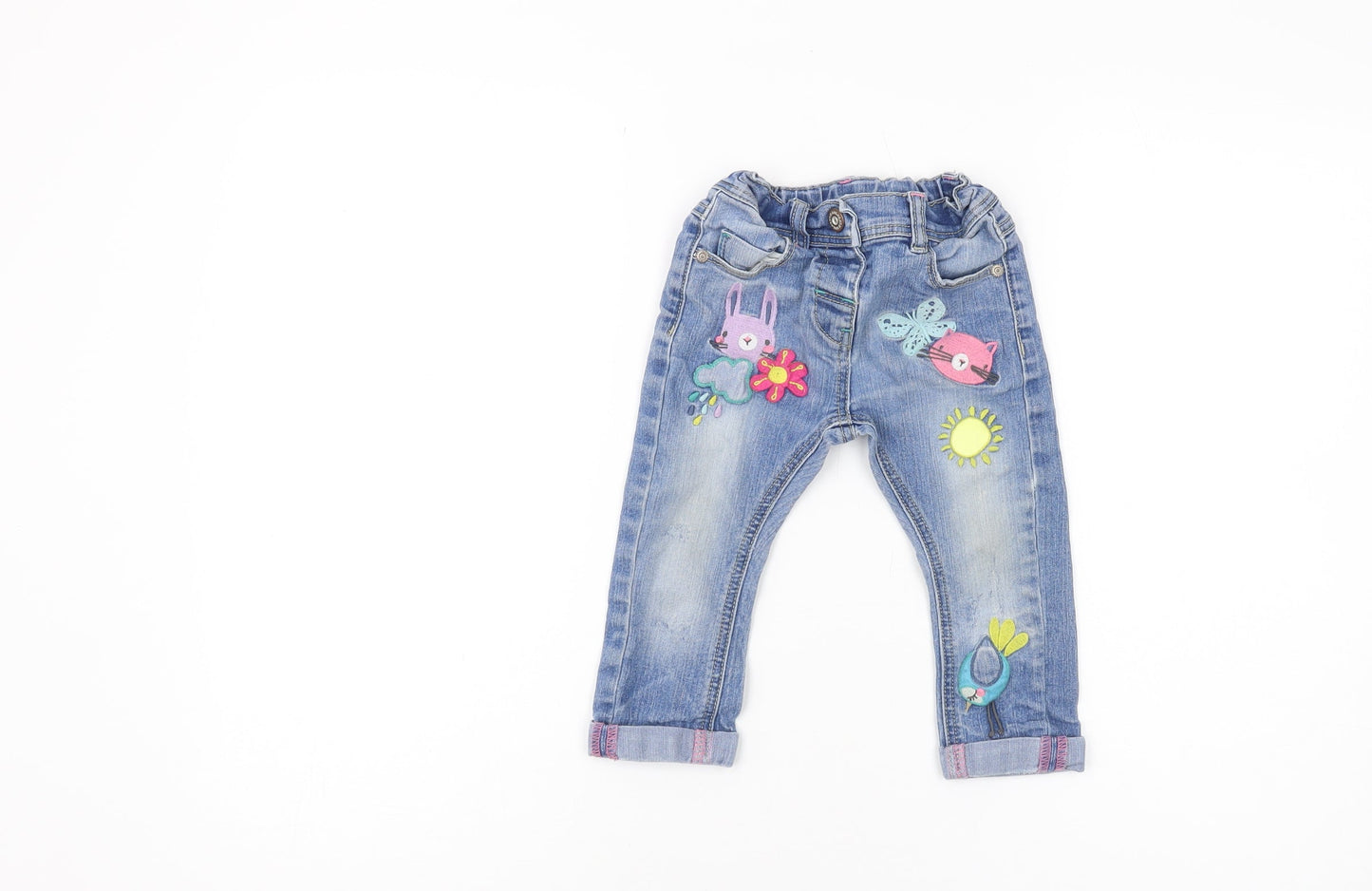 Next Girls Blue Denim Jeans, 12-18 Months, Fun Animal Patches
