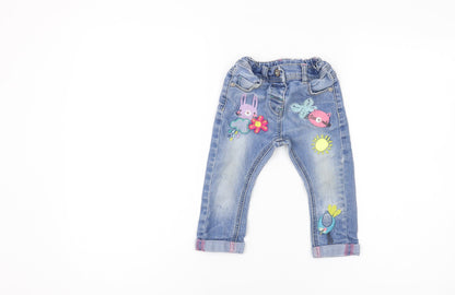 Next Girls Blue Denim Jeans, 12-18 Months, Fun Animal Patches