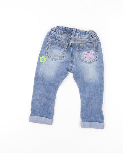 Next Girls Blue Denim Jeans, 12-18 Months, Fun Animal Patches