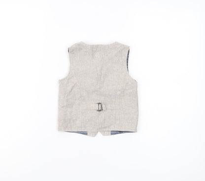 Next Unisex Baby Beige Waistcoat 12-18 Months Linen Formal