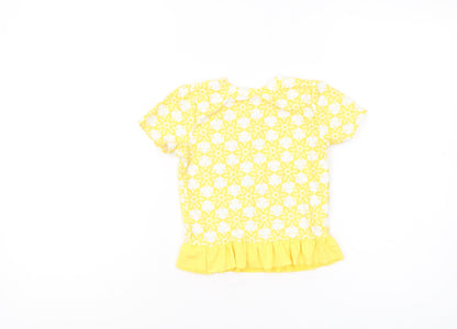 Disney Frozen Girls Yellow Rash Guard 5-6 Years Floral