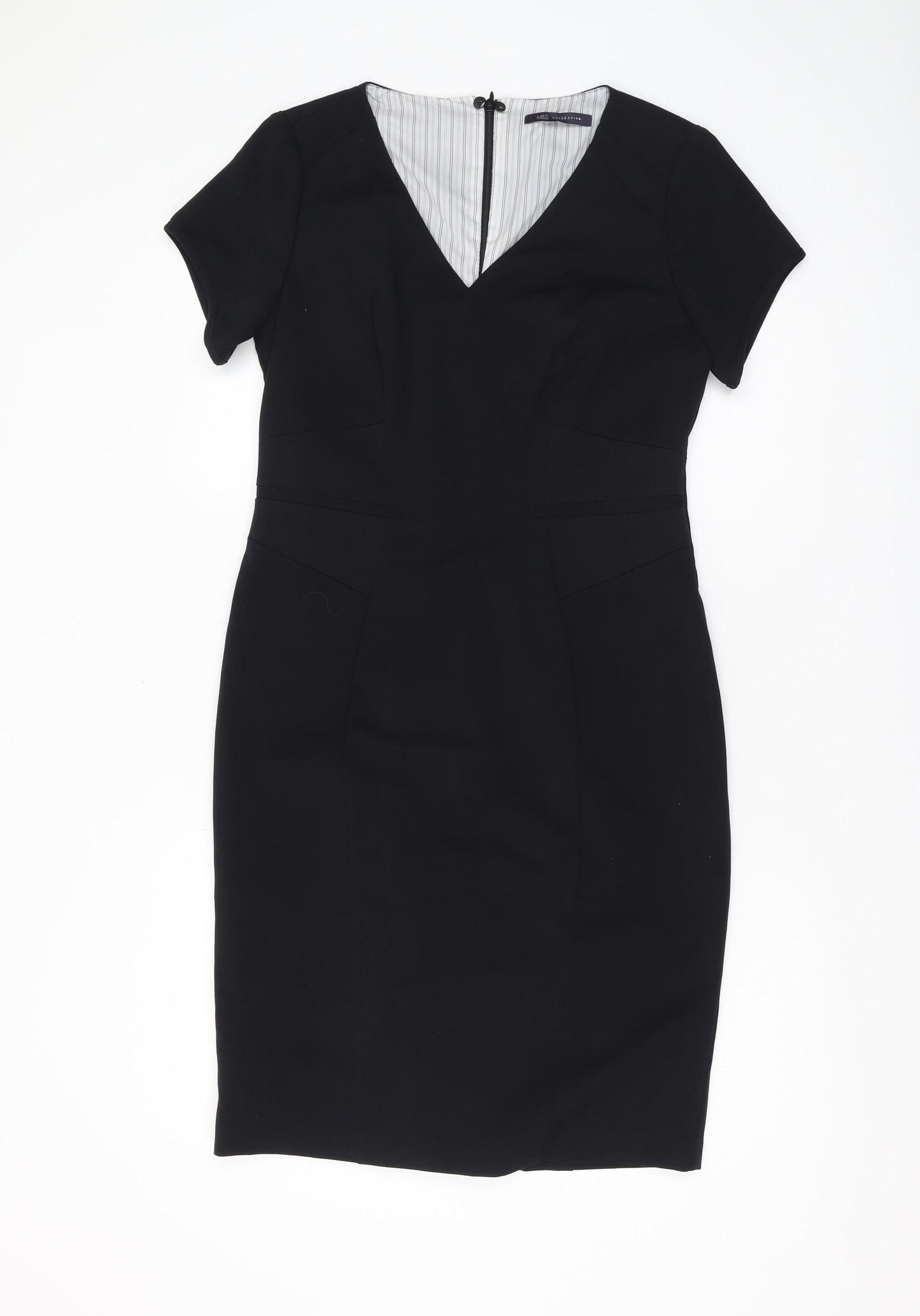 M&S Women's Black V-Neck Sheath Dress, Size 10