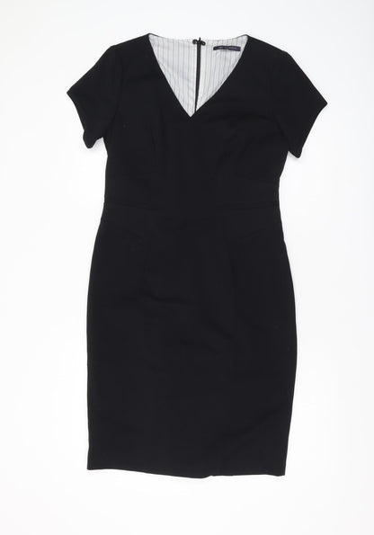 M&S Women's Black V-Neck Sheath Dress, Size 10