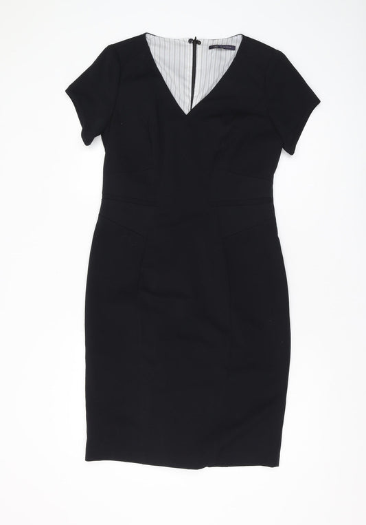 M&S Women's Black V-Neck Sheath Dress, Size 10