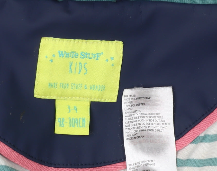 White Stuff Girls Blue Rain Coat 3-4 Years Waterproof Hooded