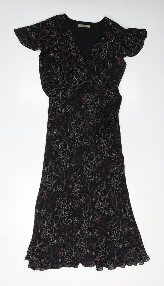 Jaeger Women's Black Floral Silk Wrap Dress, Size 12