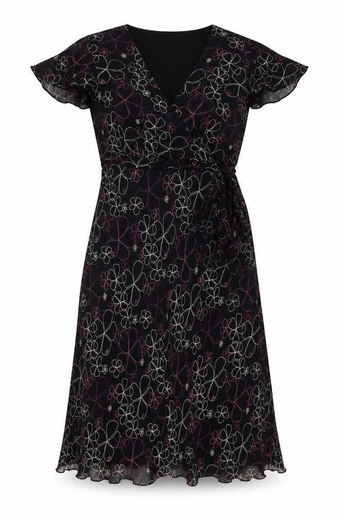 Jaeger Women's Black Floral Silk Wrap Dress, Size 12