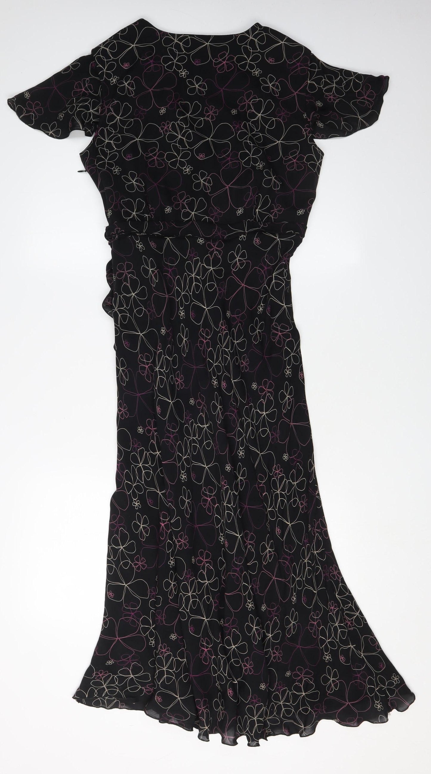Jaeger Women's Black Floral Silk Wrap Dress, Size 12