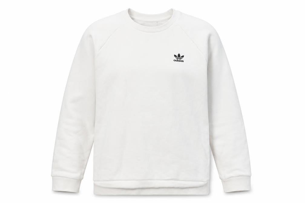 Front view of Adidas unisex white pullover sweatshirt s casual