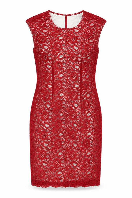 Front view of Jaeger Red Women's Sheath Dress, size 10, Cocktail Elegance