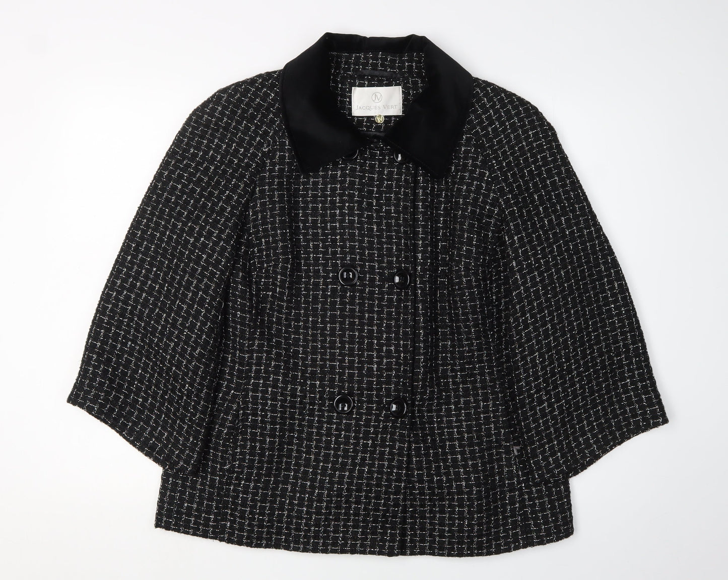 Jacques Vert Women's Black Cape, Size 14, Collared Button Design