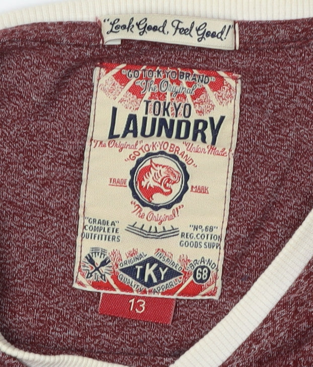 Tokyo Laundry Boys Red T-Shirt, V-Neck Short Sleeve, Size 13