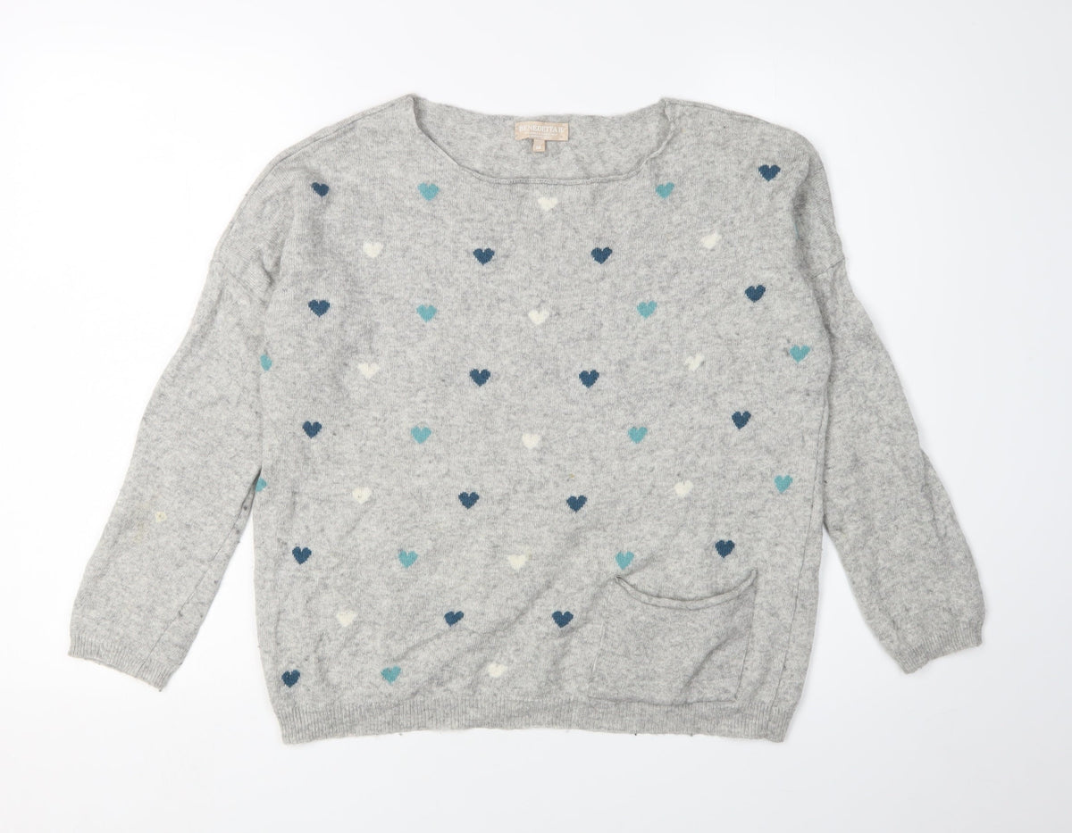 Benedetar Women’s Grey Heart Pullover Size M