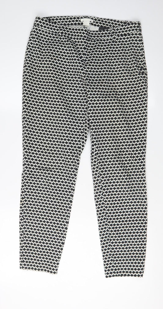 H&M Women's Black Geometric Cropped Trousers Size 12