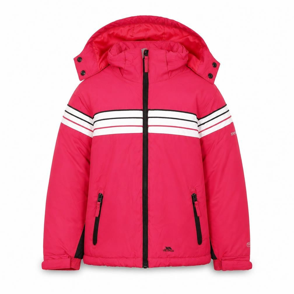 Front view of Trespass girls’ pink puffer jacket 5-6 years