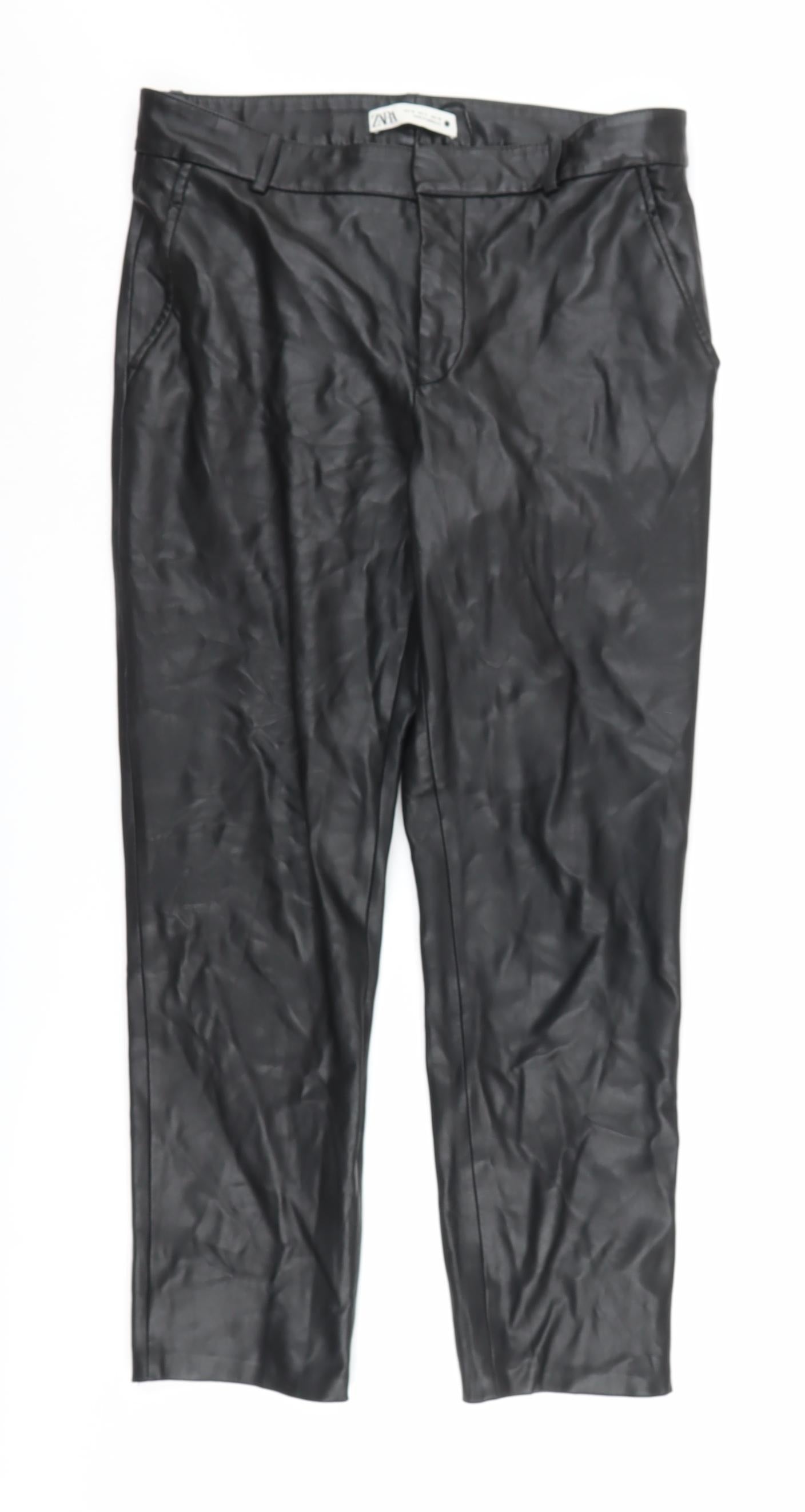 Womens UK Size 10 Zara Regular Fit Dress Pants Black Trousers
