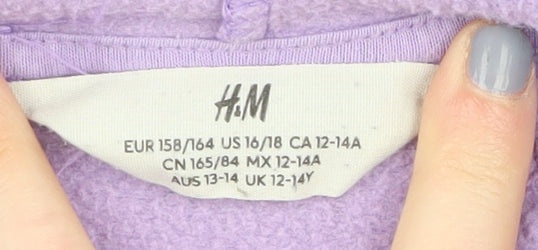 H&M Girls Purple Hoodie, Size 12-14 Years, Pullover Style