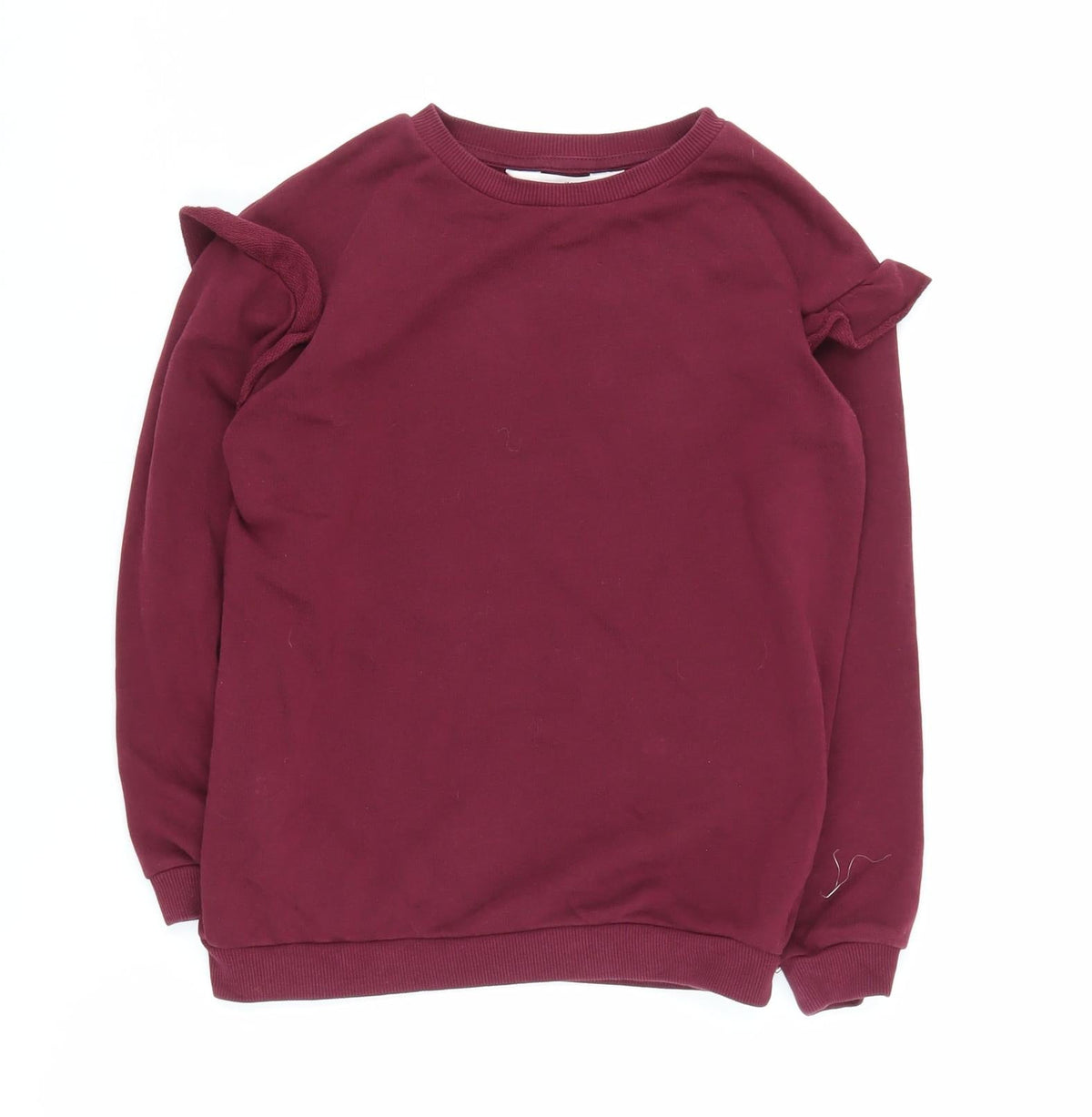 Additional front view of H&M girls’ red pullover sweatshirt, 8 years, ruffle accent