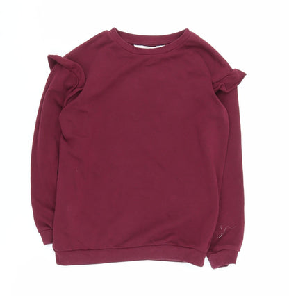Additional front view of H&M girls’ red pullover sweatshirt, 8 years, ruffle accent