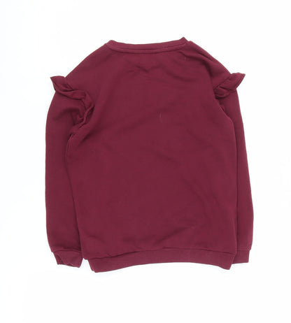 Back view of H&M girls’ red pullover sweatshirt, 8 years, ruffle accent