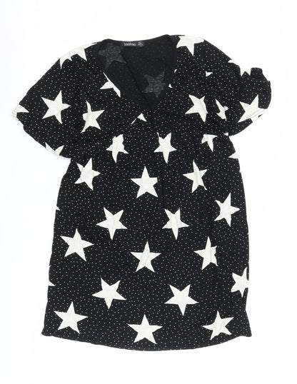 Boohoo Women's Black Star Pattern Shift Dress Size 8
