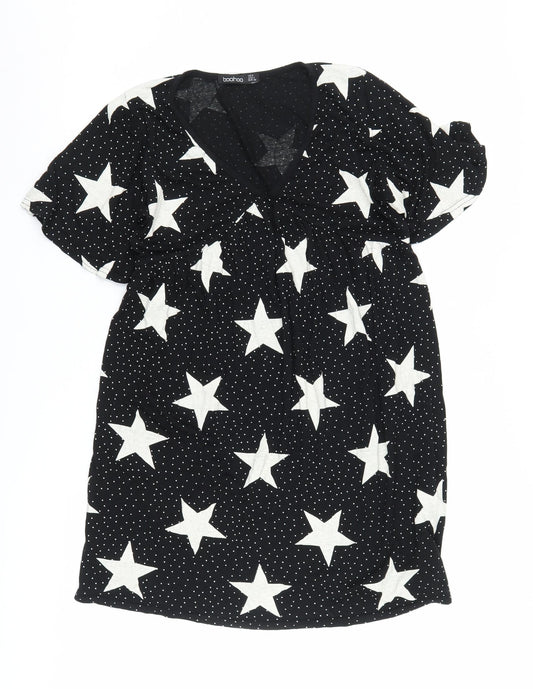 Boohoo Women's Black Star Pattern Shift Dress Size 8