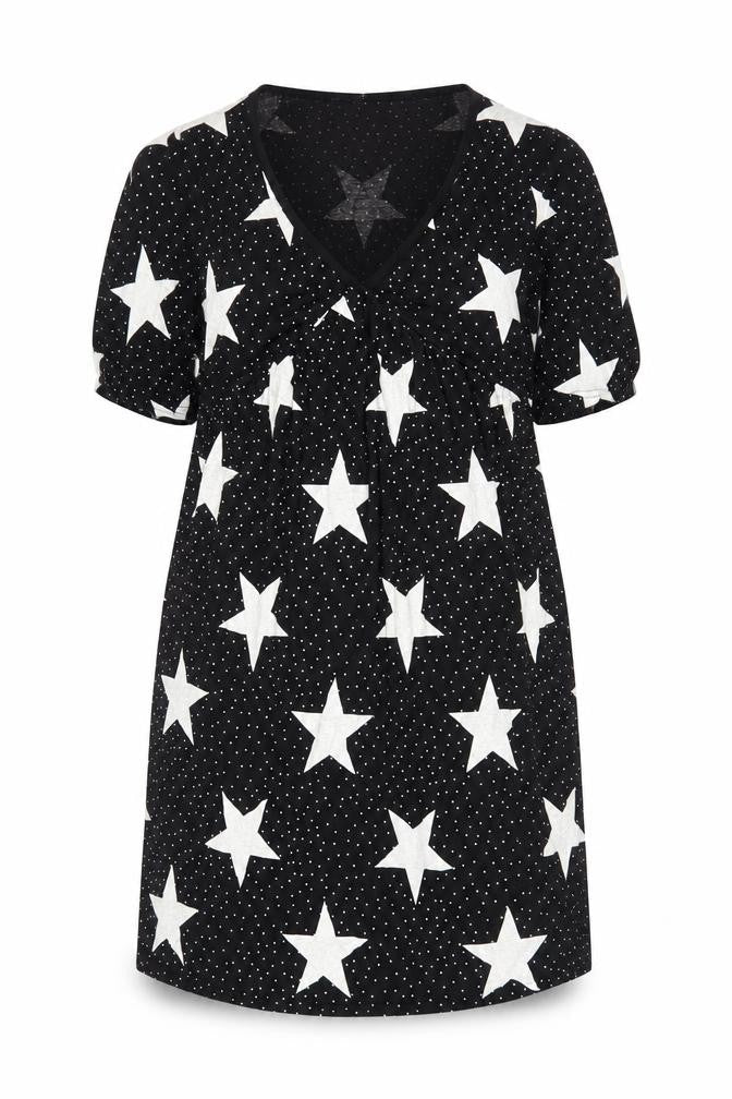 Boohoo Women's Black Star Pattern Shift Dress Size 8