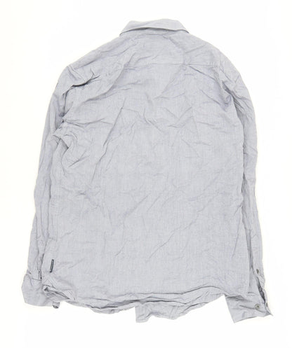 Back view of French Connection Men's Blue Button-Up Shirt L