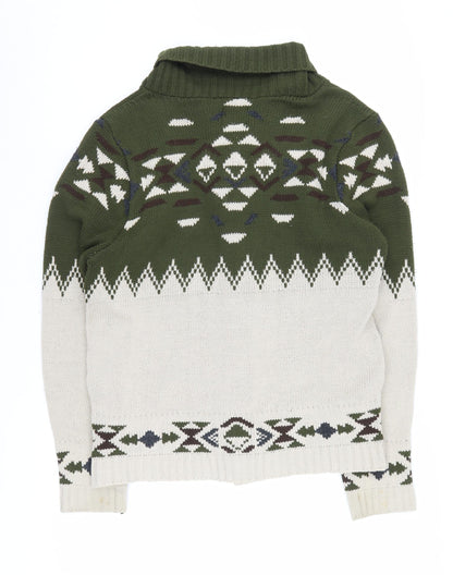 Topman Men's Green Aztec Cardigan, M, Chunky-Knit
