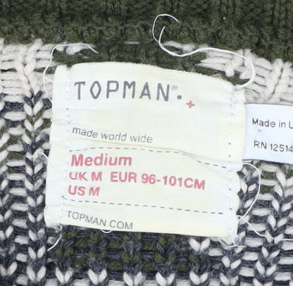 Topman Men's Green Aztec Cardigan, M, Chunky-Knit