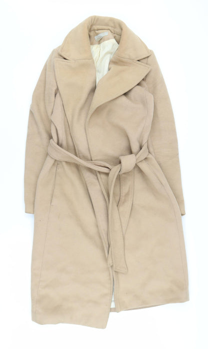 H&M Women's Beige Long Belted Coat - Size 4