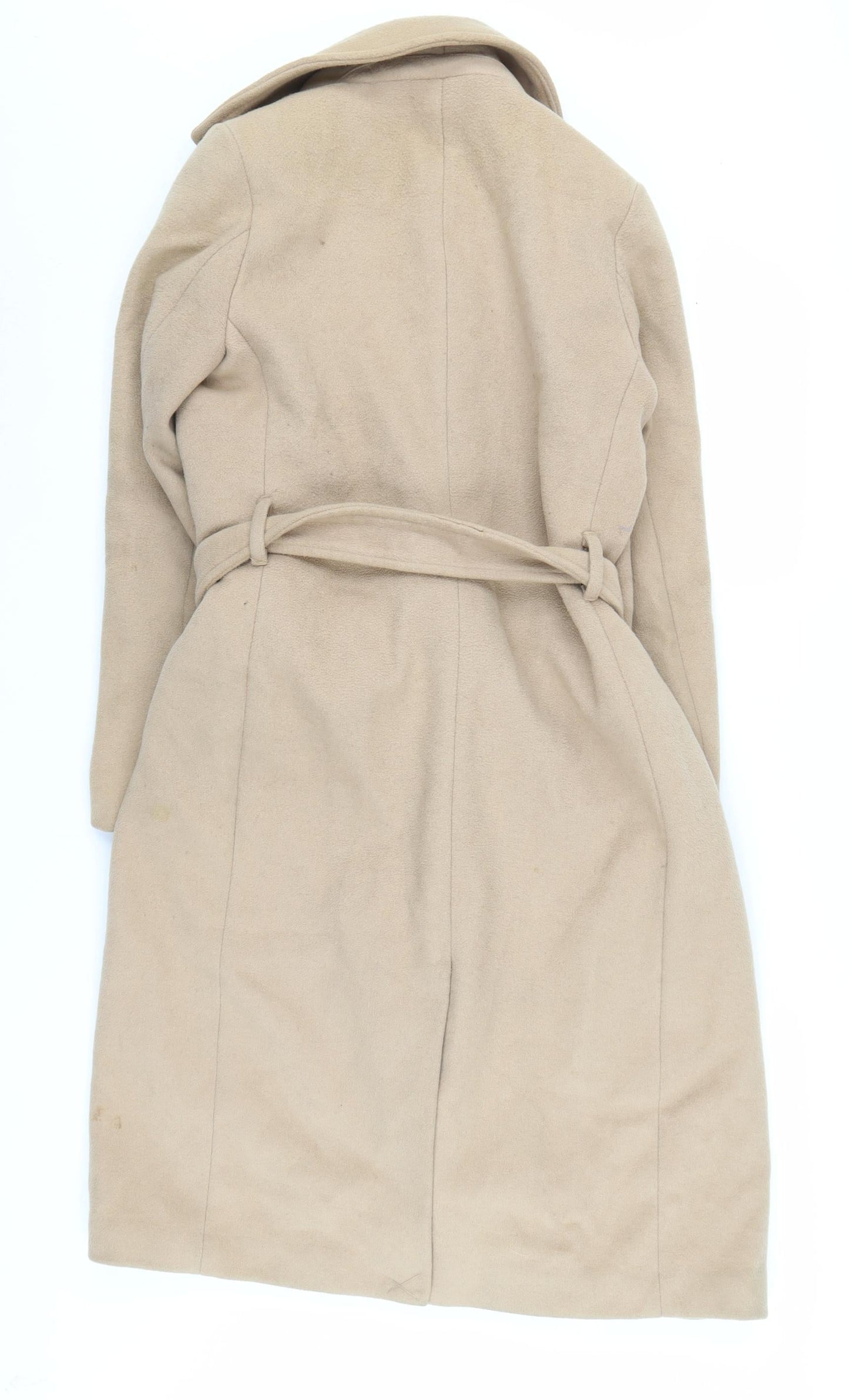 H&M Women's Beige Long Belted Coat - Size 4