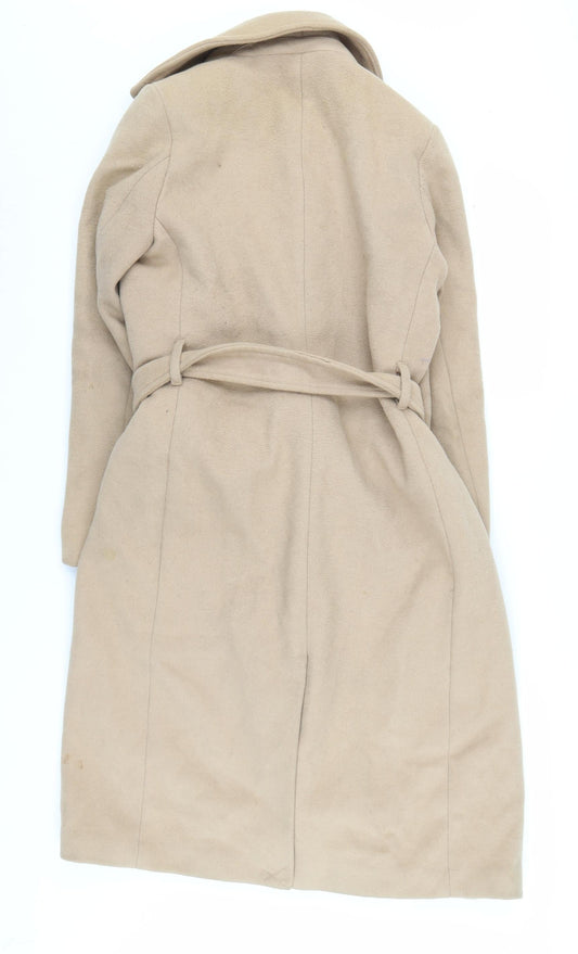 H&M Women's Beige Long Belted Coat - Size 4