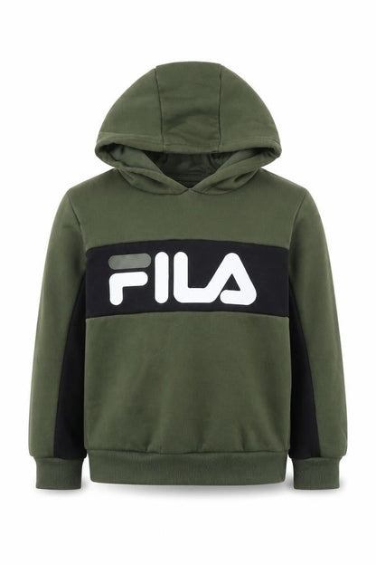 Front view of Fila boys’ green pullover hoodie 10-11 yrs - logo graphic
