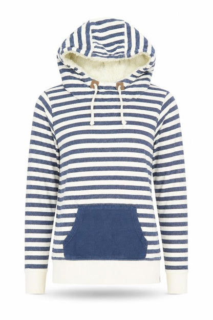 Front view of Animal Women's Blue Striped Hoodie, size 10, with Drawstring