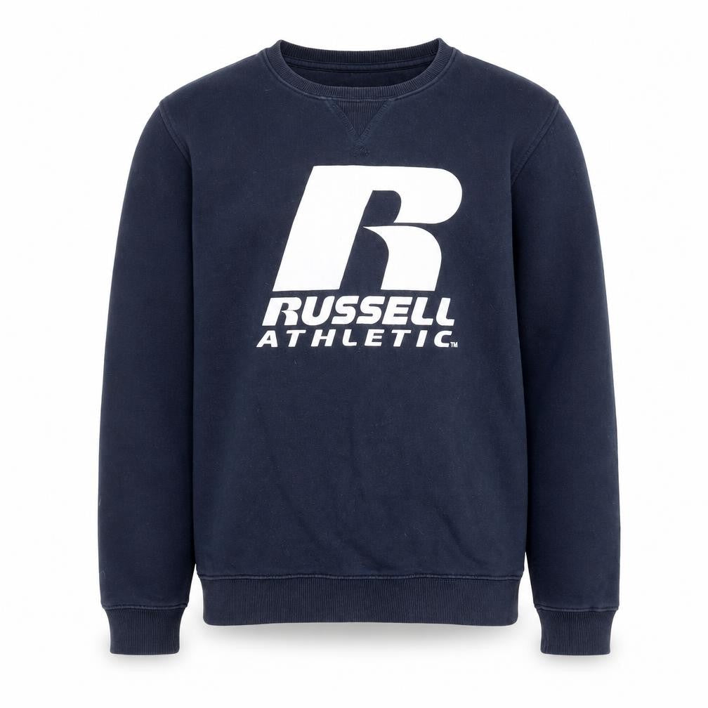 Front view of Russell Athletic boys’' blue pullover sweatshirt 15-16 years
