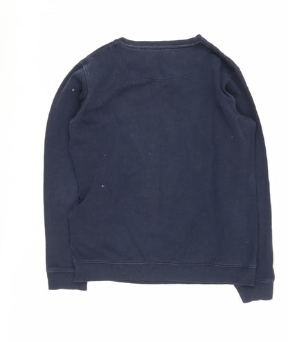 Back view of Russell Athletic boys’' blue pullover sweatshirt 15-16 years