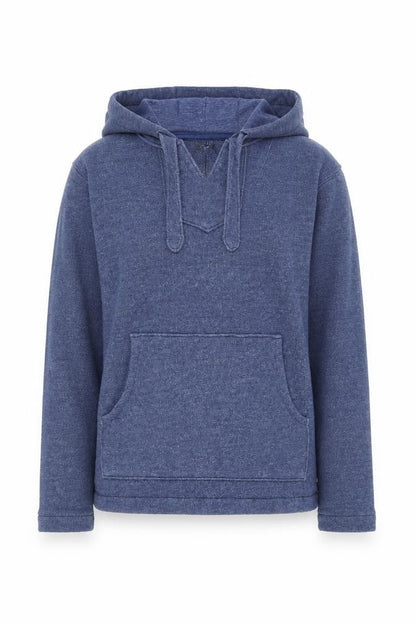 Front view of Goodlife Blue unisex pullover hoodie, medium size