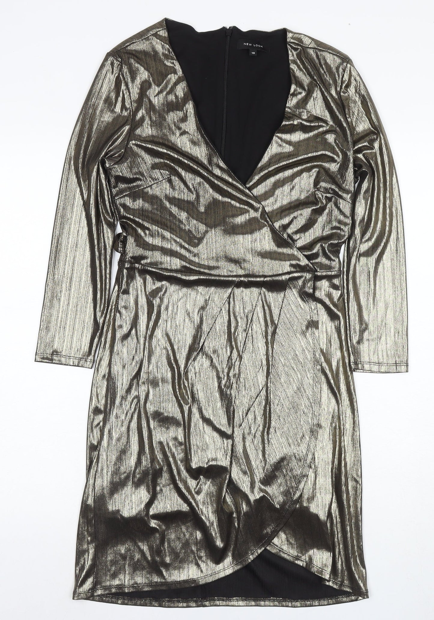 New Look Gold Wrap Dress, Women, Size 10, Party Perfect