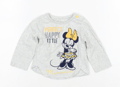 Disney Girls Grey Long Sleeve T-Shirt, 6-9 Months, Cartoon Theme