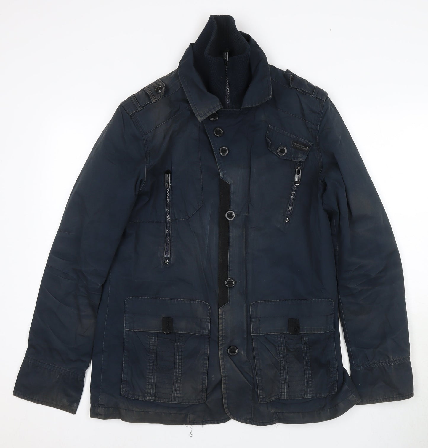 Mens UK Size M Vintage Blue Military Jacket