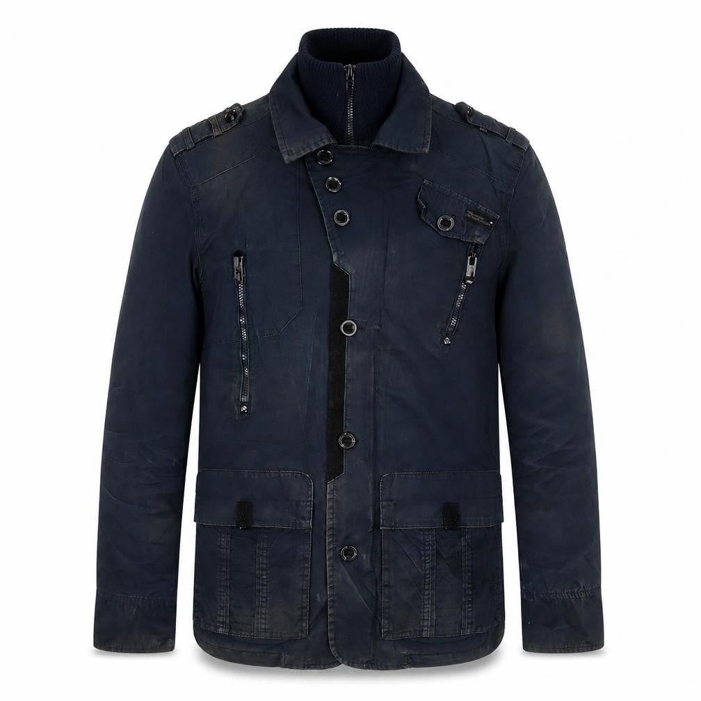 Mens UK Size M Vintage Blue Military Jacket