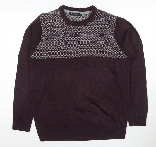 James Pringle Men's Brown Fair Isle Pullover Jumper, M
