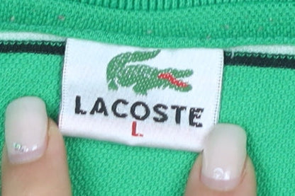 Lacoste Men's Green Striped Polo Shirt L