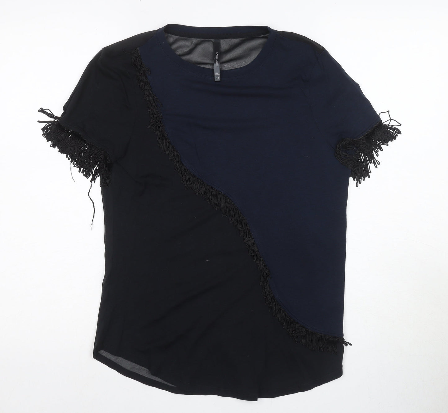 Karen Millen Black Women's T-Shirt UK 14 with Fringe