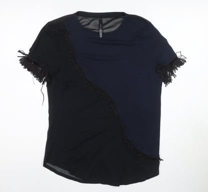 Karen Millen Black Women's T-Shirt UK 14 with Fringe