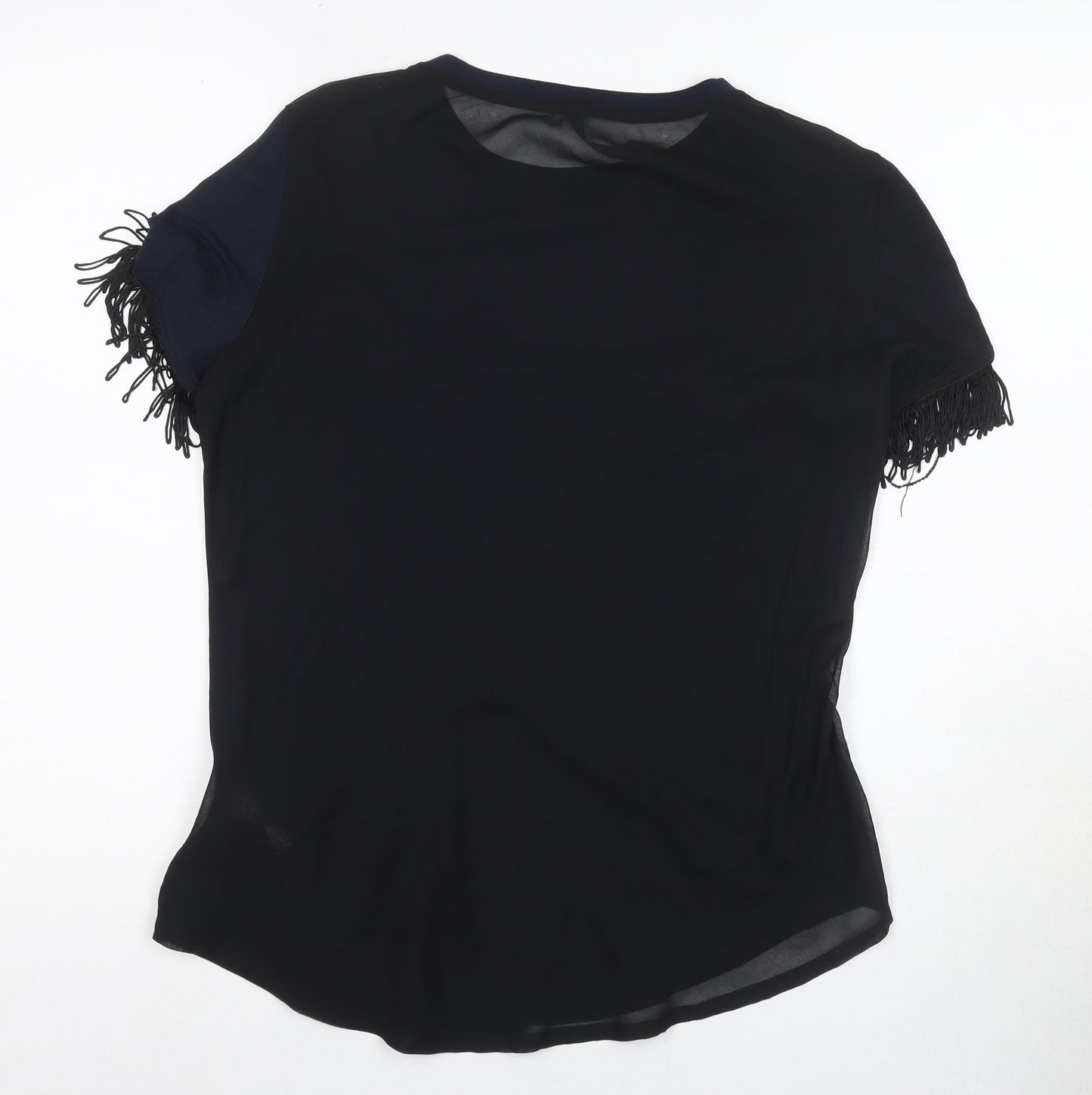 Karen Millen Black Women's T-Shirt UK 14 with Fringe
